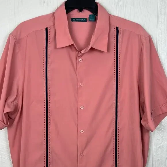 CUBAVERA shirt men’s 2X short sleeve camp/bowling button up salmon pink - Picture 2 of 8